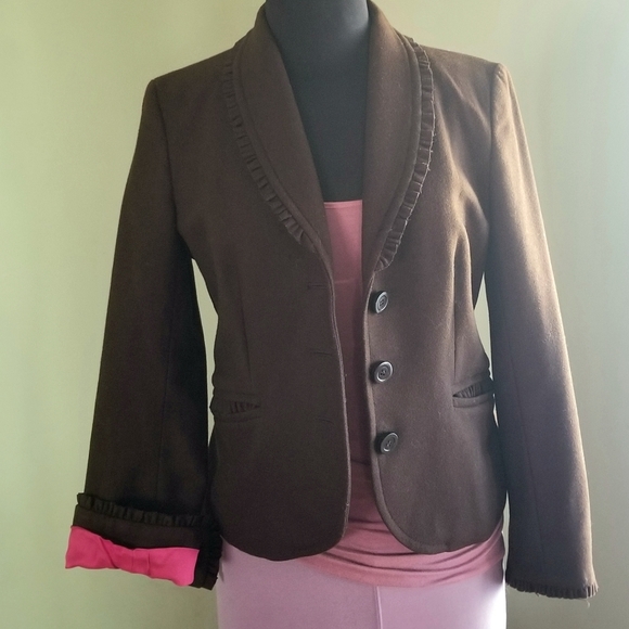 J Crew Wool Blend, Silk Lined Ruffle Trim Jacket